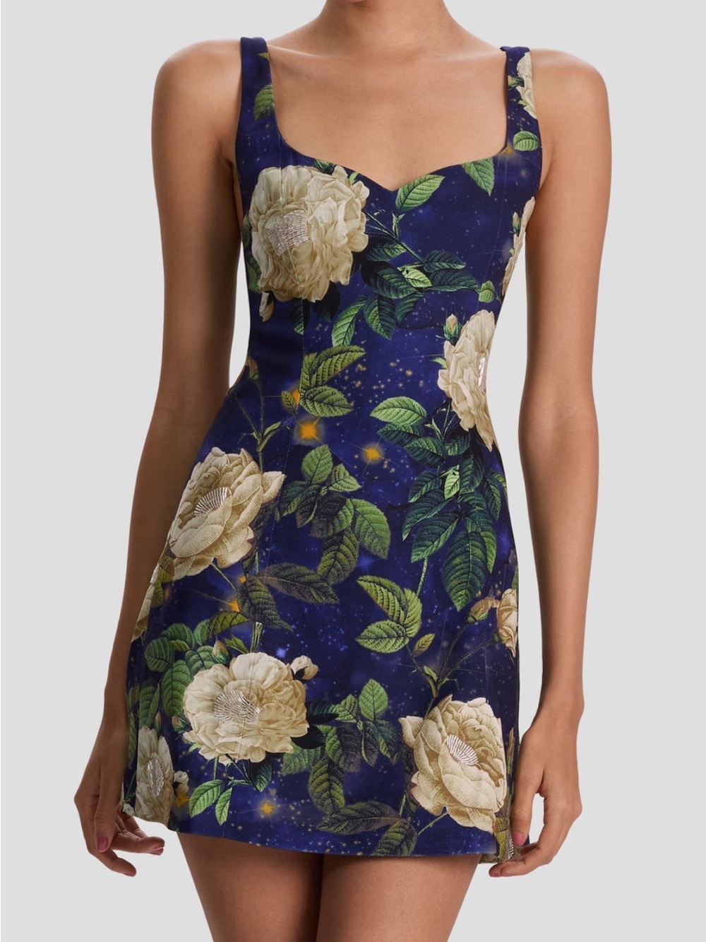 Alice + Olivia Navy Floral Scoop Neck Mini Dress